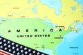 National flag near USA on world map Royalty Free Stock Photo