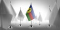 The national flag of the New Caledonia surrounded by white flags