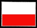 National flag of Poland illustration. Official colors and proportion of flag of Poland.Old postage stamp isolated on black backgr