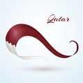 National flag of the Qatar Curved ribbon of colors of the flag with the text of the Qatar