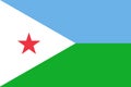 National Flag Republic of Djibouti, horizontal bicolour of light blue and light green, with a white isosceles triangle at the