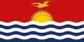 National Flag of Republic of Kiribati, bicolour of red and blue with the yellow frigate bird flying over the rising sun on the