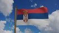 National flag of Serbia waving 3D Render with flagpole and blue sky timelapse, Republic of Serbia flag textile, Zastava