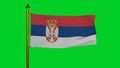 National flag of Serbia waving 3D Render with flagpole on chroma key, Republic of Serbia flag textile, Zastava Srbije or
