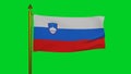 National flag of Slovenia waving 3D Render with flagpole on chroma key, Republic of Slovenia flag textile, slovene