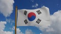 National flag of South Korea waving 3D Render with flagpole and blue sky timelapse, Flag of the Republic of Korea