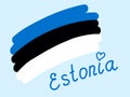 National flag of the state of Estonia with heart, vector illustration freehand. Simple Estonia flag blue black white