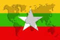 national flag of the state of Myanmar on beautiful silk the concept of tourism emigration economy politics civil rights and