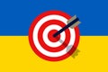 National flag and target as metaphor - Ukraine and being under attack, assault and aggressive aggression