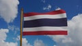 National flag of Thailand waving 3D Render with flagpole and blue sky timelapse, Kingdom of Thailand flag textile by