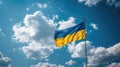 National flag of Ukraine on pole against blue cloudy sky, Ukrainian symbol Royalty Free Stock Photo