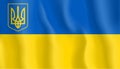 National flag of ukraine. Ukrainian symbol trident or tryzub. Silk texture. Waving flag. Vector illustartion