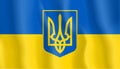 National flag of ukraine. Ukrainian symbol trident or tryzub. Silk texture. Waving flag. Vector illustartion Royalty Free Stock Photo