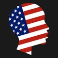 National flag of United States of America in form of African-American boy head silhouette. Freedom, patriotism and