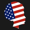National flag of United States of America in form of African-American girl head silhouette. Freedom, patriotism and
