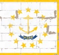 National flag of US state of Rhode Island on white cloth in center in a circle of thirteen golden five-pointed stars. In center is Royalty Free Stock Photo