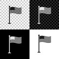 National flag of USA on flagpole icon isolated on black, white and transparent background. American flag sign. Vector