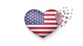 National flag of USA in heart illustration. With love to USA country. The national flag of USA fly out small hearts on white Royalty Free Stock Photo