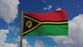 National flag of Vanuatu waving 3D Render with flagpole and blue sky timelapse, Republic of Vanuatu flag textile by