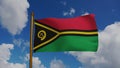 National flag of Vanuatu waving 3D Render with flagpole and blue sky, Republic of Vanuatu flag textile by Kalontas