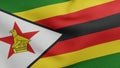 National flag of Zimbabwe waving 3D Render, Republic of Zimbabwe flag textile with soapstone bird, coat of arms Zimbabwe