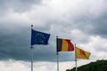 National Flags of Belgium, European Union and French Community of Belgium