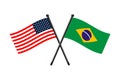National flags of Brazil and Usa crossed on the sticks Royalty Free Stock Photo
