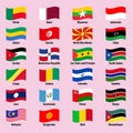 National flags of countries in wavy style on a bright background