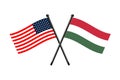National flags of Hungary and Usa crossed on the sticks Royalty Free Stock Photo