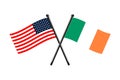 National Flags Of  Ireland And Usa Crossed On The Sticks