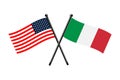 National flags of Italy and Usa crossed on the sticks Royalty Free Stock Photo