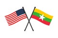 national flags of Myanmar(Burma) and Usa crossed on the sticks Royalty Free Stock Photo