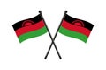 National flags of Republic of Malawi crossed on the sticks