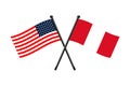 national flags of Republic of Peru and Usa crossed on the sticks