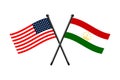 national flags of Republic of Tajikistan and Usa crossed on the sticks Royalty Free Stock Photo