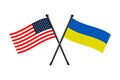 National flags of Ukraine and Usa crossed on the sticks