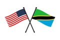 national flags of United Republic of Tanzania and Usa crossed on the sticks Royalty Free Stock Photo