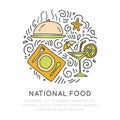 National food hand draw vector icon. Food traveling icon set with decoration and round forms. Sketched food national Royalty Free Stock Photo