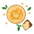 National food of Israel. Flat vector illustration. The view from the top. Hummus