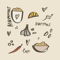 National food of Israel. Vector illustration. Hummus ingredients