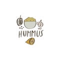 National food of Israel. Vector illustration. Hummus ingredients