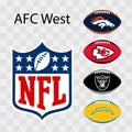 National Football League NFL, NFL 2022. AFC West. Kansas City Chiefs, Los Angeles Chargers, Denver Broncos, Las Vegas Raiders. Royalty Free Stock Photo