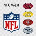 National Football League NFL, NFL 2022. NFC West. Arizona Cardinals, Los Angeles Rams, San Francisco 49ers, Seattle Seahawks. Royalty Free Stock Photo