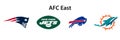 National Football League NFL, NFL 2022. Season 2021-2022. AFC East. New England Patriots, Buffalo Bills, Miami Dolphins, New York Royalty Free Stock Photo