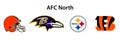 National Football League NFL, NFL 2022. Season 2021-2022. AFC North. Baltimore Ravens, Cleveland Browns, Cincinnati Bengals,
