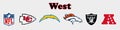 National Football League NFL, NFL 2022. Season 2021-2022. AFC West. Kansas City Chiefs, Los Angeles Chargers, Denver Broncos, Las