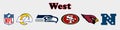 National Football League NFL, NFL 2022. Season 2021-2022. NFC West. Arizona Cardinals, Los Angeles Rams, San Francisco 49ers,