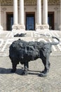 National Gallery of modern art, bronze Lions by Davide Rivalta on the stairs in front of the entrance, Rome, Italy Royalty Free Stock Photo