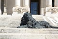 National Gallery of modern art, statues of bronze Lions by Davide Rivalta on the stairs in front of the entrance, Rome, Italy Royalty Free Stock Photo