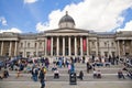 National Gallery and Trafalgar Square with lots of tourists Royalty Free Stock Photo